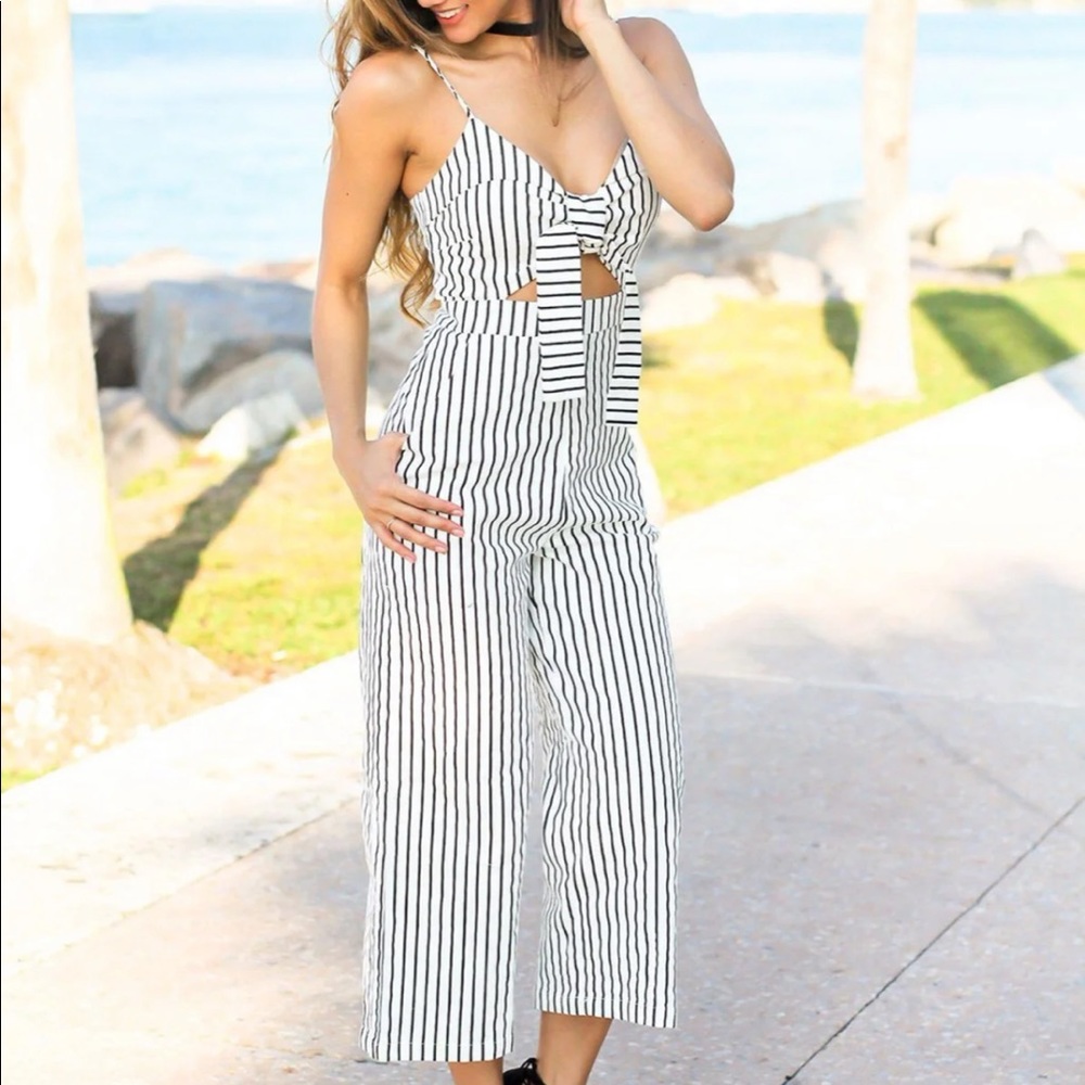 Pink Lily Striped Jumpsuit